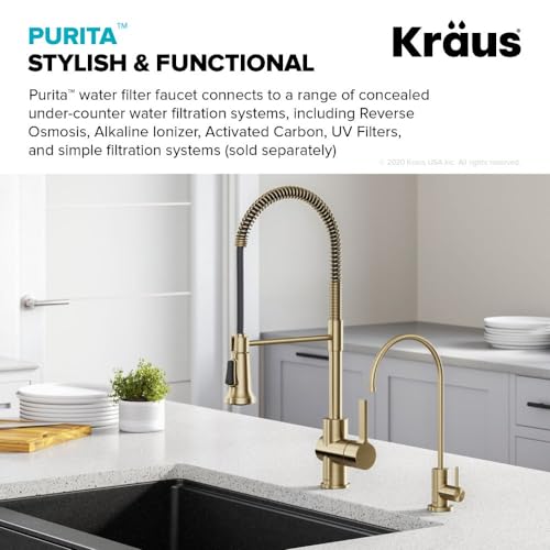 KRAUS Purita 100% Lead-Free Kitchen Water Filter Faucet in Spot Free Antique Champagne Bronze, FF-100SFACB - color: Spot-Free Antique Champagne Bronze, style: Filter Faucet