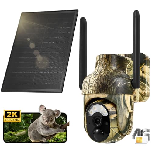 4G LTE Cellular Trail Camera, Built-in SIM Card, Solar Powered Game Camera | 2K Night Vision, No WiFi Needed, 360° Live Streaming, Motion Activated, Remote Access, for Wildlife&Hunting, IP65 Waterproof