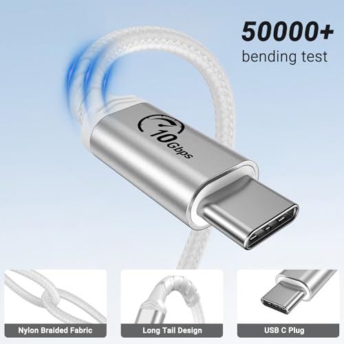 Long USB C Cable 6.6ft, 2 Packs, White, 10Gbps Android Auto Cord | 3A Fast Charging, High Spedd Data Transfer USB A to Type C, Braided, Compatible for Carplay, iPhone, iPad, MacBook, Charger - color: White, size: 6.6 ft