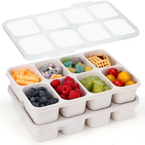 MaMix Snackle Box Container,Leak-Proof Snack Box 8 Compartment Divided Serving Tray with Lid, Dishwasher Safe Food Containers for Fruit Candy Snack Nuts Veggie Party (2 PACK) - color: BEIGE+BEIGE