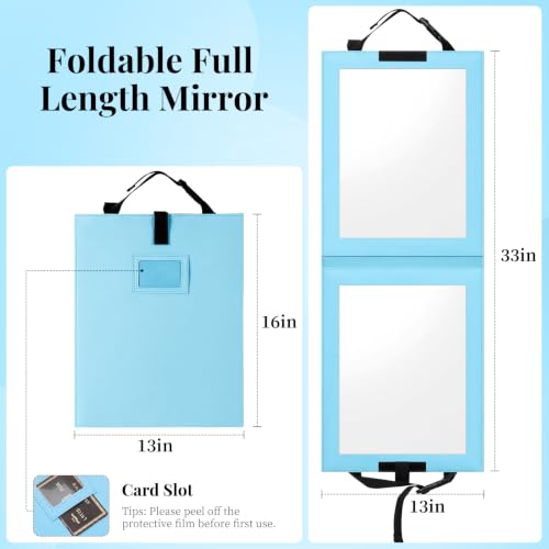 Foldable Portable Full Length Mirror for Dancer, Camping and Travel, Blue | Shatter-Proof Acrylic, High-Definition & Sturdy, Full Body Hanging Mirror with Handle, Large Size & Lightweight, 33x13 Inch - color: Blue