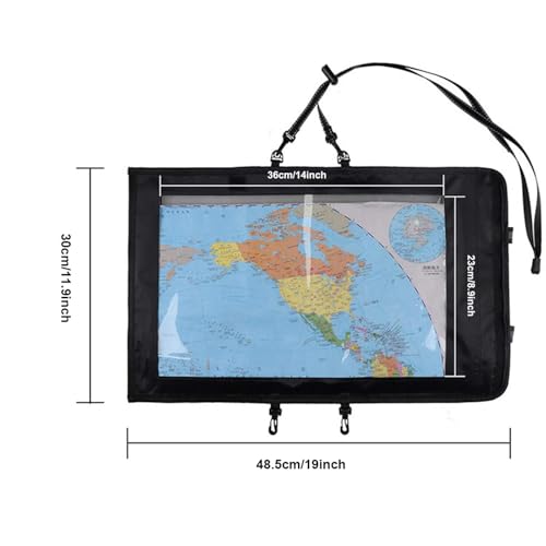 Waterproof Map Case, Hiking Map Pouch Holder Transparent Window Map Storage Bag with Zipper and Lanyard Deisgn for Outdoor Hiking Camping