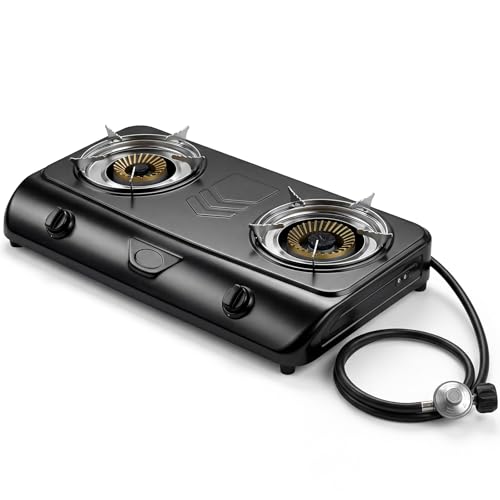 BESTFIRE 28" Portable Propane Stove - Professional Dual-Output Burners (12000 & 9000 BTU) for Precision Cooking, Rust-Resistant Steel 2 Burner Propane Cooktop for Camping, RV, BBQ & Tailgating