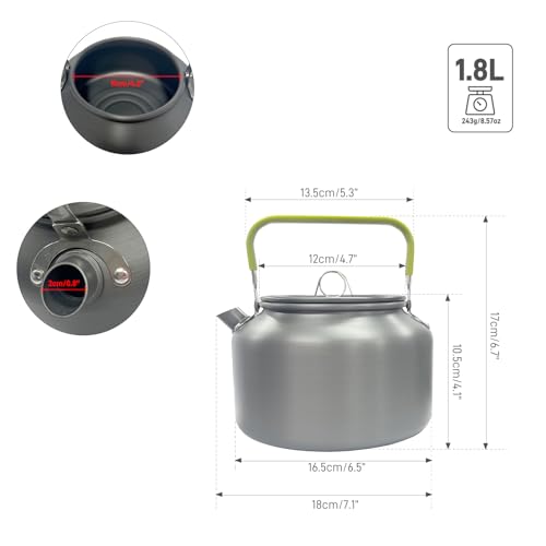 1.8L Camping Kettle, Hard-Anodized Aluminum Portable Campfire Kettle for Open Fire, Outdoor Camp Tea Coffee Pot for Stove Top, Backpacking, Hiking, Picnic and Traveling - color: Aluminum 1.8L