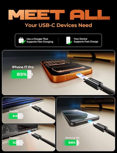 LISEN USB C Cable, 5-Pack [0.5FT] USBC to USBC Cable for iPhone 17 16e 15 Pro Max Charger Cord, 60W C to C Cable Fast Charging for Galaxy S25/S24/23, Switch 2, iPad, MacBook,Black - color: Black, size: 0.5+0.5+0.5+0.5+0.5FT