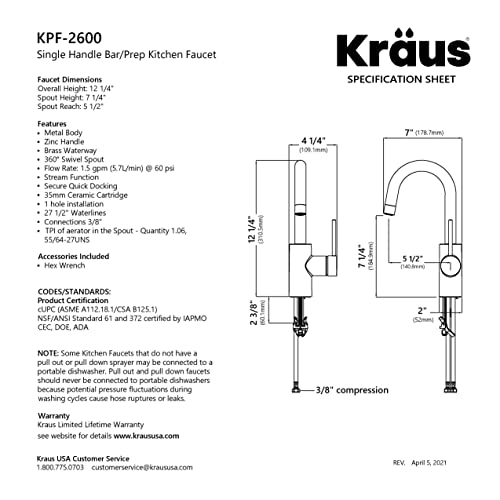 KRAUS Oletto Single Handle Kitchen Bar Faucet with QuickDock Top Mount Installation Assembly in Spot Free Antique Champagne Bronze, KPF-2600SFACB - color: Spot-Free Antique Champagne Bronze, style: Bar Faucet