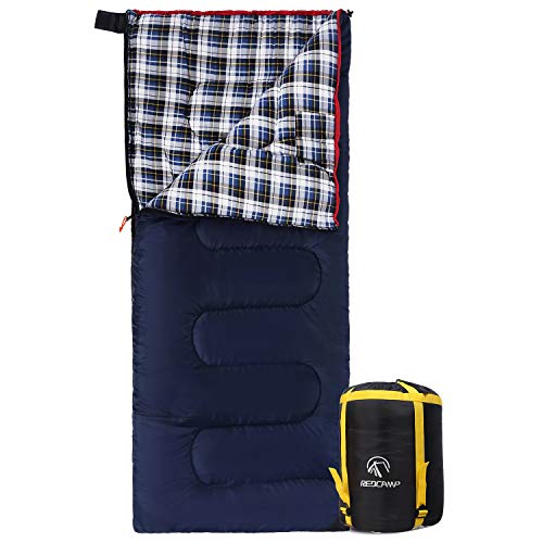 REDCAMP Cotton Flannel Sleeping Bag for Camping Backpacking, Adults Cold Weather Envelope Sleeping Bags with 2/3/4/6lbs Filling - color: Blue with 2lbs Filling