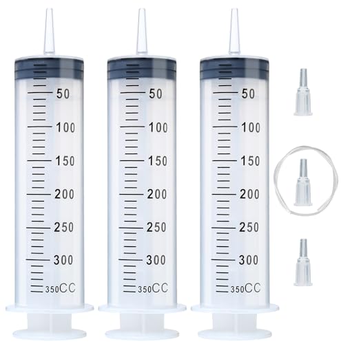 3 Pack 350ml Syringes with 55.1 Inch Tube, Large Plastic Syringe Individually Sealed for Scientific Labs, liquids Measuring, Watering, Refilling - style: 350 ml