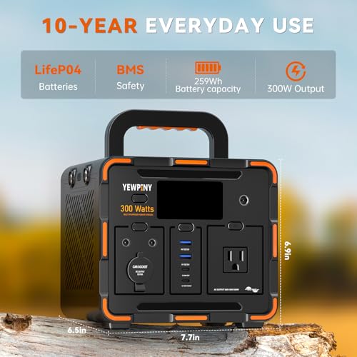 300W Portable Power Station, Solar Generator 259Wh, 70,000mAh LiFePO4 Battery with 65W USB-C PD&Pure Sine Wave AC, Solar Charging for Camping,Home Backup,Emergency Power(SOS Light & LCD Display) - size: 300W, 259Wh