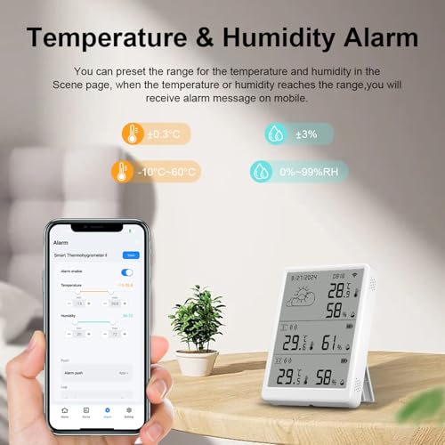 WiFi Thermometer Hygrometer Indoor: Digital Smart Temperature Humidity Monitor with App Notification Alert, Data Storage Export, 100m Range, Compatible with Alexa (3Sensors+1Base Station)