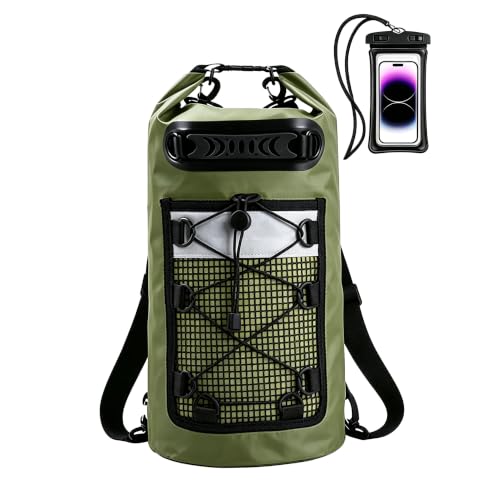 SHENDU 20L Waterproof Dry Bag - Roll-Top Backpack w/Waterproof Phone Case for Kayaking, Hiking, Camping, Boating, Beach Unisex（green） - color: Green