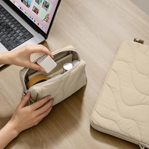 tomtoc Electronics Organizer Travel Case, Soft Puffy Accessory Tech Case - color: Dune Shade