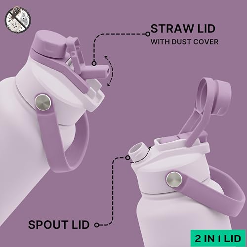 18oz Stainless Steel Water Bottle with 2 in 1 Lid | Triple Wall Vacuum Insulated | Leak-Proof, Carry Handle, Wide Mouth Travel Mug | BPA-Free for Kids & Adults (Lavender Cream, 18oz) - color: Lavender Cream, size: 18 Ounces