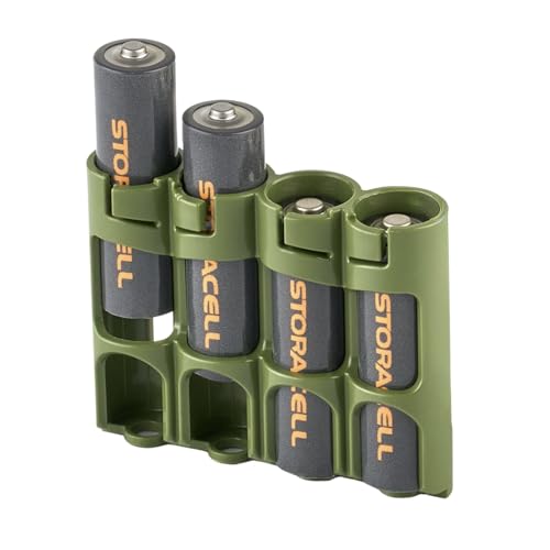 Storacell by Powerpax Slimline AA Battery Storage Caddy, Military Green - Holds 4 Batteries (Not Included) - size: 4 Count (Pack of 1)