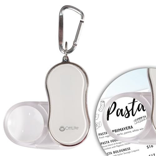 OttLite Pocket LED Magnifier with Carabiner Clip, White | 3.5x Pocket LED Magnifier | Automatic On/Off | Carabiner Clip Included - color: White