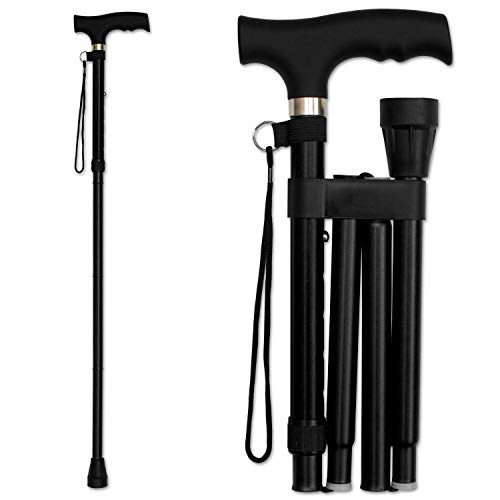 RMS Folding Cane, Adjustable, Lightweight Offset Walking Cane - color: Black