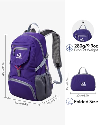WATERFLY Small Lightweight Packable Backpack: 20l Ultra Light Foldable Travel Hiking Camping Daypack Day Pack for Man Woman | 20L,Recycled nylon material,Multi-compartment storage,Water-resistant,Everyday carry,Ultra Light Foldable Travel Day Pack - color