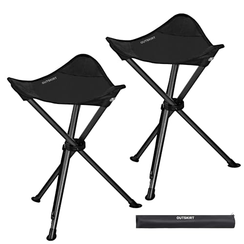 OUTSKIRT Folding Tripod Stools Portable Camping Stools 2 Pack Extra Tall for Adults Tall Lightweight Camping Stool Tripod Chairs for Fishing Hiking Backpacking - color: Black