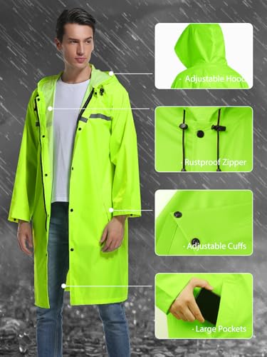 Mens Long Hooded Safety Rain Jacket Waterproof Emergency Raincoat Poncho - color: Green, size: Medium