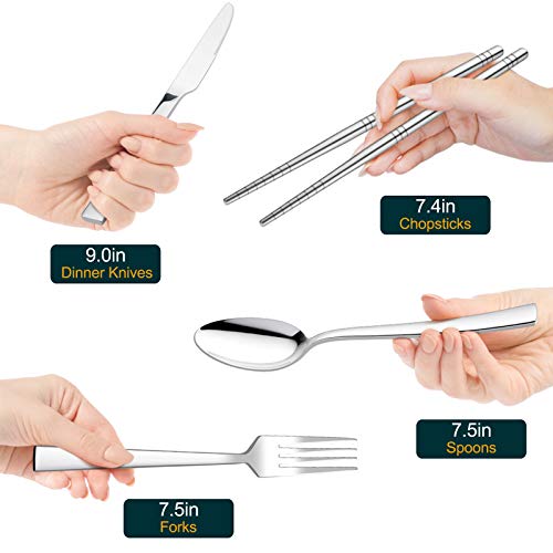 HaWare Portable Travel Utensils with Case, Stainless Steel Silverware Set for Camping Office School Lunch, Including Knife Fork Spoon Chopsticks, Reusable and Dishwasher Safe(Green) - color: Green Case