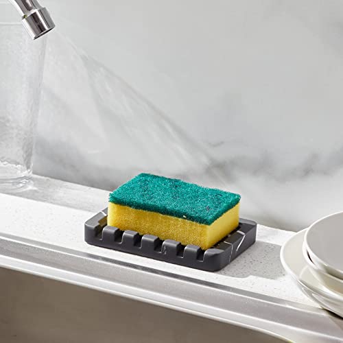 INIUNIK 2PCS Self Draining Soap Dish - Marble Look Soap Holder Tray Savers Box Container Sponge Holder for Bathroom Shower Kitchen, Black - color: Black-2 Pack