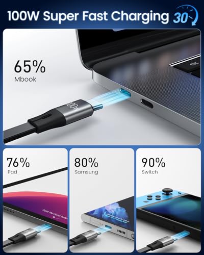 CAFELE Retractable Charging Cable, 100W USB C Fast Charger Cable 3 in 1 with [30-130cm] Adjustable Length, Multi-Port Cord for Laptop, Phone, Car, Travel - PD3.1/QC5.0（Grey） - color: Grey-5