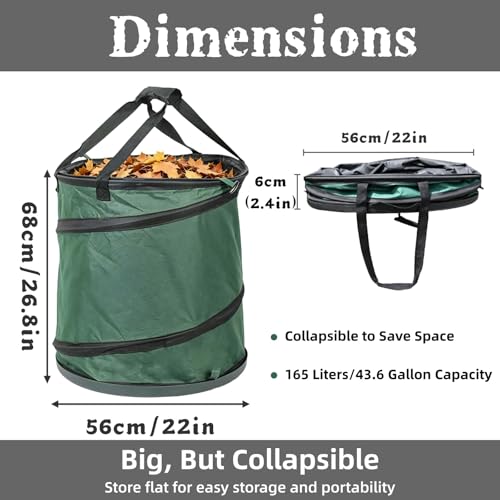 44 Gallon Collapsible Yard Waste Bag with Hardshell Bottom Pop-Up Trash Can