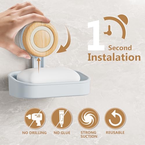 Double Layer Soap Dish for Shower 2 Pack, Wall Mounted Bar Soap Holder Suction Cup 2 Layer Self Draining Soap Case Sponge Holder for Shower Bathroom, Tub and Kitchen Sink, Sky Blue - color: Sky Blue