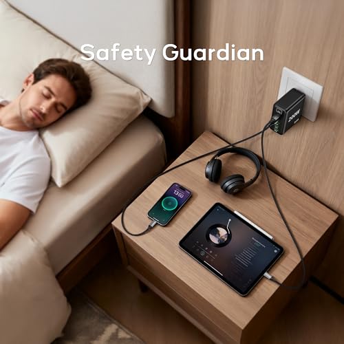 2 Pack USB C Charger Block, 200W GaN Super Fast Charger Type C Fast Charging 6 Port Foldable PD Charging Station for All Phone/Android Samsung Galaxy S25/S24/MacBook iPad - color: Black