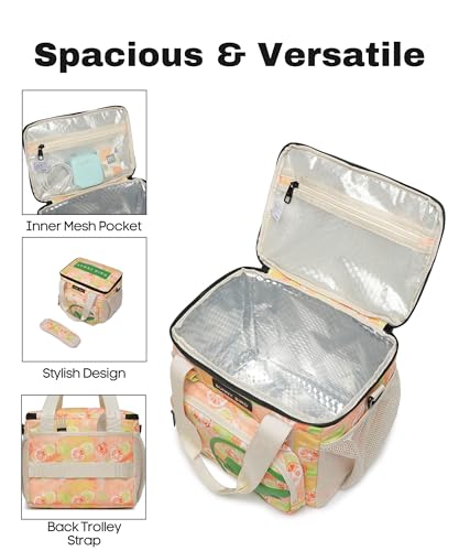 SUNNY BIRD 12L Large Insulated Lunch Bag, Leakproof and Foldable Lunch Cooler Box for Women Adult and Men, Fits 18 Cans (Grapefruit Pink) - color: Grapefruit Pink