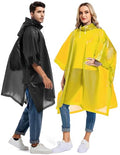 2 Pack Rain Ponchos for Adults Reusable - Raincoats Survival Emergency Heavy Duty Rain Coat with Drawstring Hood - color: Black&yellow