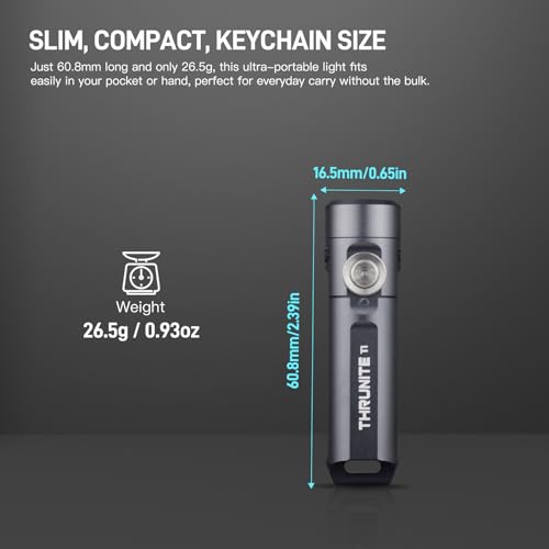 ThruNite Ti USB-C Rechargeable Keychain Flashlight, 650 Lumens(2PCS) | 5 Brightness Modes, IPX-6 Waterproof, 6061-T6 Aluminum, 26.5g Pocket Mini Light for EDC Camping & Everyday Carry - color: Grey (2PCS)