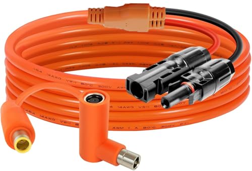 Solar Connector to DC 8mm Adapter Cable 10FT, 12AWG + 14AWG Tinned Copper Wire with DC7909 to DC8020 Adapter, Heavy Duty Charging Cable for Portable Power Station, RV, Outdoor Camping - size: 10FT