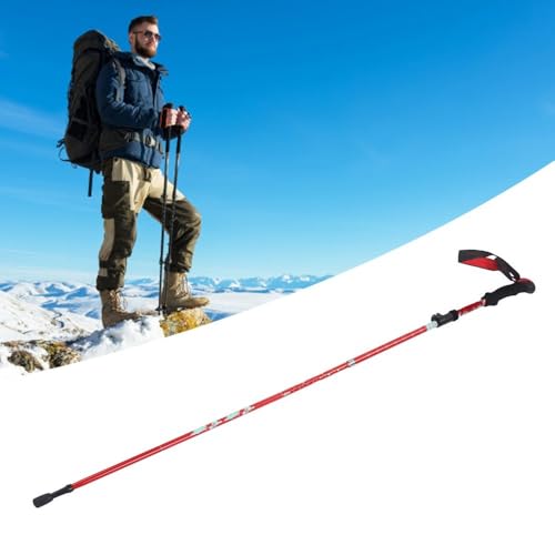 Adjustable Collapsible Trekking Pole – Lightweight Aluminum Alloy Hiking Walking Stick with Quick Lock for Adults & Seniors, Foldable - color: Red