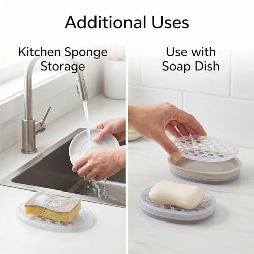 2 PCS Silicone Soap Bar Holder for Shower, Self Draining Soap Dish with Drainage, Clear Soaps Saver Pad Tray for Shower Niche/Shelf, Bathtub Bathroom Sink Kitchen Counter (4.72×3.15 Inches)