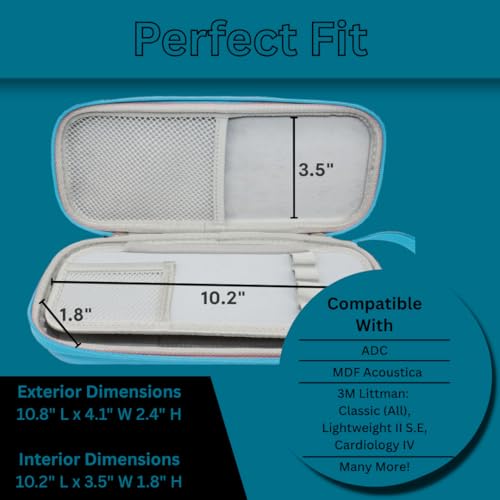 Hard Stethoscope Case for 3M Littmann Classic III, Lightweight II S.E, Cardiology IV Diagnostic, MDF Acoustica - ID Slot, Mesh Pocket for Nurse Accessories and Medical Supplies (Blue - Pu Leather) - color: Blue - Pu Leather