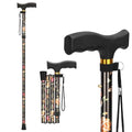 supregear Folding Cane, Lightweight 5-Level Adjustable Walking Stick with Wrist Strap and T-Handle, Portable Mobility Aid for Elderly and Disabled Men and Women - color: Floral Black