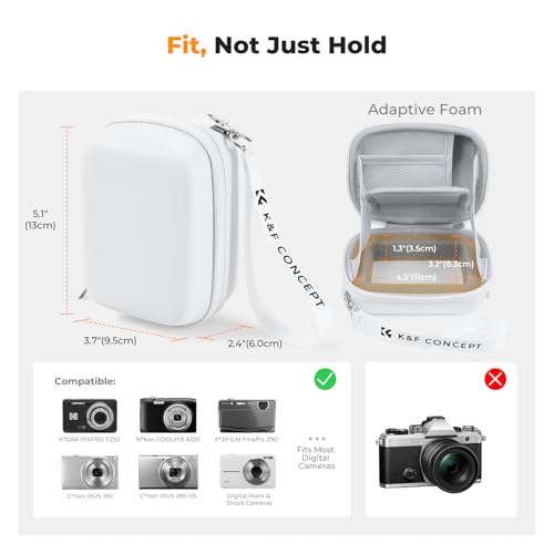 K&F CONCEPT Carrying Case for Digital Camera | Small Hard Shell Protective Case, Compatible with CAMKORY, for Kodak Pixpro FZ55/FZ45,for Canon PowerShot (Case Only), BE01 - color: White
