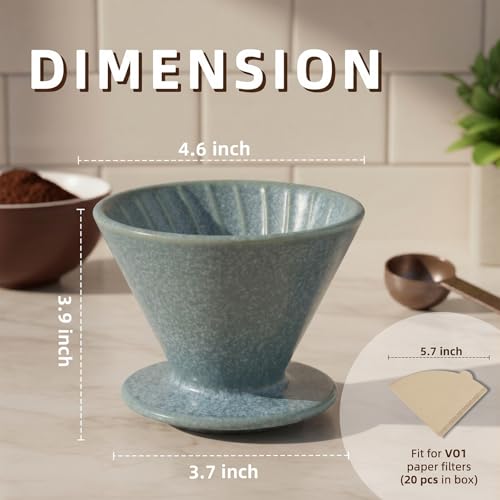 DIF DECO Ceramic Pour Over Coffee Dripper, Reusable Porcelain Portable Pour Over Coffee Maker, Slow Brewing Accessories with 1 Holes for Home, Office, Travel, Camping (Blue) - color: Blue