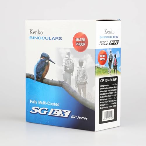 Kenko 10x34 Binoculars SG EX OP WP - Designed by Japan's Leading Optical Brand, Waterproof for Bird Watching & Marine Activity - Bright Open-Hinge One-Hand Focus 022108 - style: 10x34