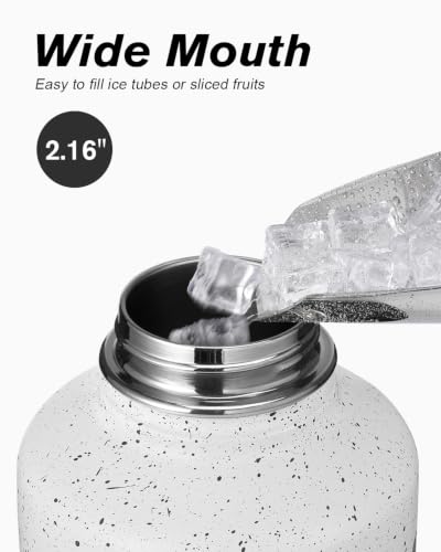 Half Gallon Water Bottle Insulated with Straw&3 Lids, Coolflask 64 oz Water Jug Galaxy Large Metal Stainless Steel flask for Gym, Sports and Office, Keep Cold 48H Hot 24H, Arctic White | 64 oz Large Water Jug Stainless Steel Triple-Wall, Cold 48+h/Hot 24+
