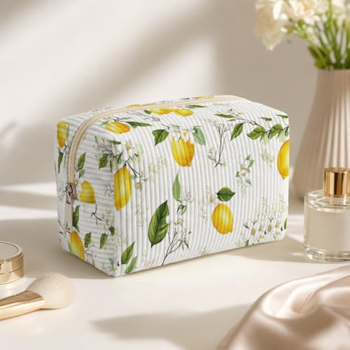 Portable Makeup Organizer for Skincare Hygiene Purse Brushes Lipstick Nail Polish,Toiletry Kit for Women,Cute Makeup Bag & Travel Essentials (Lemon) - color: lemon
