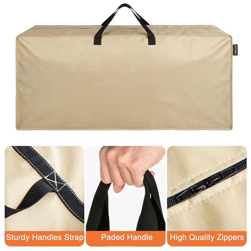 storagebag Outdoor Cushion Storage Bags Waterproof Outdoor Cushions Storage Bag Extra 48" L x 16" W x 22" H Large Patio furniture Cushion Storage Bag with Handle and Zipper - color: beige