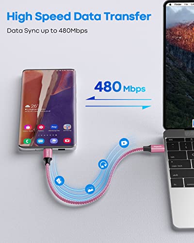 etguuds USB C to USB C Cable 1ft, 2-Pack 60W C to C Cable Fast Charging | for iPhone 17 16 15 Pro Max Plus Air, Samsung Galaxy S26 S25 S24 S23, USBC iPad MacBook Charger Cord Type C, Pixel, Pink - color: Pink, size: 1ft