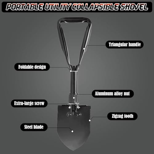 Black Folding Camping Shovel, 24" High Carbon Steel Tool - color: Black, size: 24'' Large