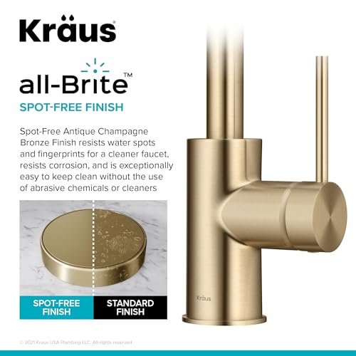 KRAUS Oletto Single Handle Kitchen Bar Faucet with QuickDock Top Mount Installation Assembly in Spot Free Antique Champagne Bronze, KPF-2600SFACB - color: Spot-Free Antique Champagne Bronze, style: Bar Faucet