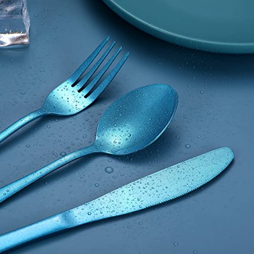 Portable Stainless Steel Flatware Set, Travel Camping Cutlery Set, Portable Utensil Travel Silverware Dinnerware Set with a Waterproof Case (Light Blue) - color: Light Blue