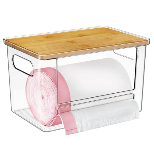 Trash Bag Holder, Acrylic Garbage Bag Dispenser with Bamboo Top - size: XL-1 Pack
