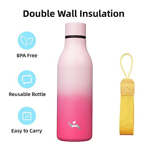 Konokyo 18 oz Insulated Stainless Steel Metal Water Bottle with Strap - color: Cherry, size: 18 Ounces