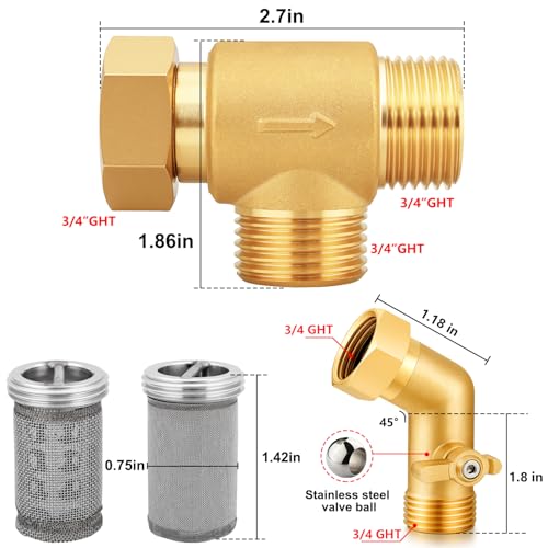 Garden Hose Filter Attachment with 100 Mesh and 40 Mesh Stainless Steel Screen,Brass Filter Pressure Washer Inlet for RV Camping Car Wash Rainwater Filtration (with Valve) - color: with valve